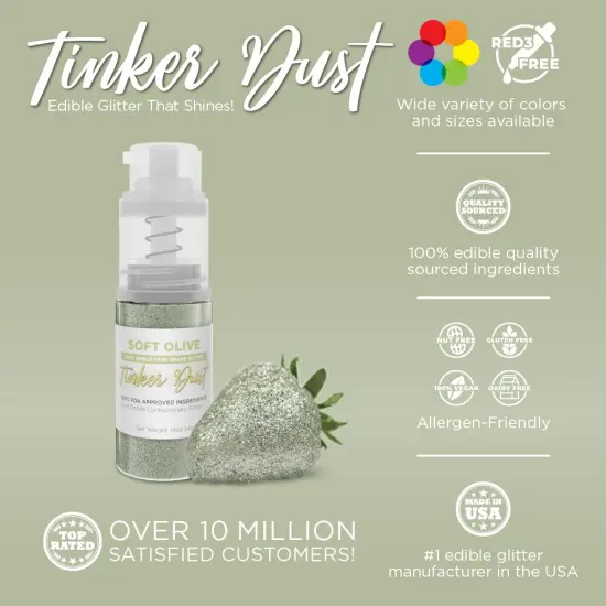 Bakell - Soft Olive Tinker Dust Edible Glitter (4g, 1x Spray Pump) for Food, Desserts, and Beverages! {2}