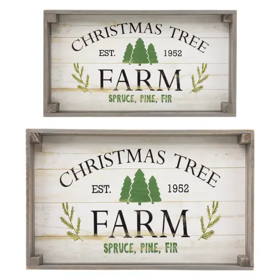 Northlight Set of 2 Gray and White Farm Fresh Christmas Trees Wooden Tray Hanging Signs 21" {3}