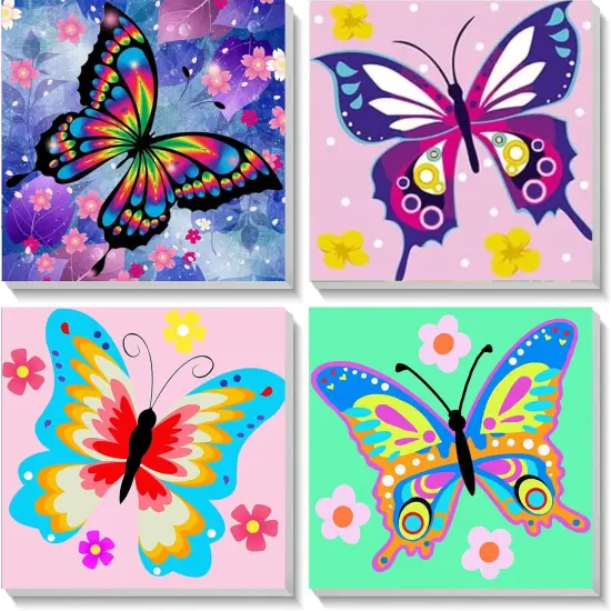 4 Pack Butterfly Paint by Number for Kids with Wooden Frame-Paint by Numbers for Kids Butterflies Ages 4-8-12,Easy Paint with Numbers DIY Acrylic Oil Painting Kits for Home Wall Decor(8X8inch) {1}