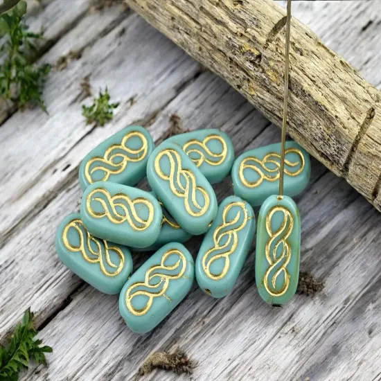 *10* 18x9mm Bronze Washed Matte Opaque Turquoise Infinity Oval Beads {3}