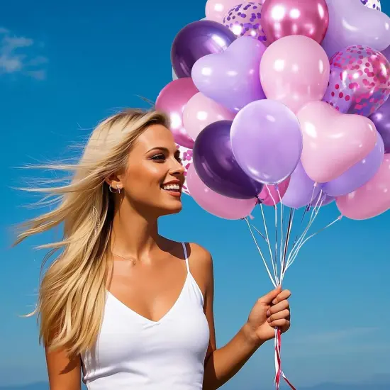 50Pcs Pink & Purple Balloon Set (Pink Purle-heart) {3}