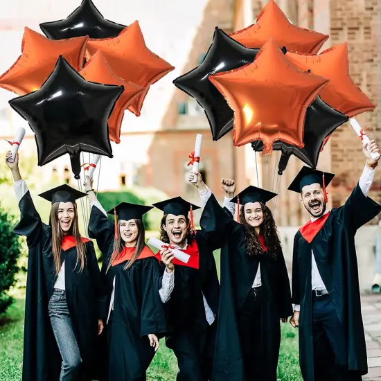 10 Pcs 18 Inch Star Foil Balloons (Black Orange) {4}