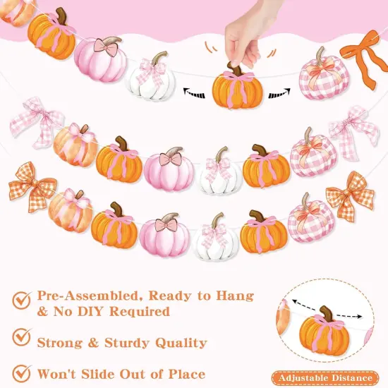 3Pcs Pumpkin Bow Banner (	Pink, Orange) {2}
