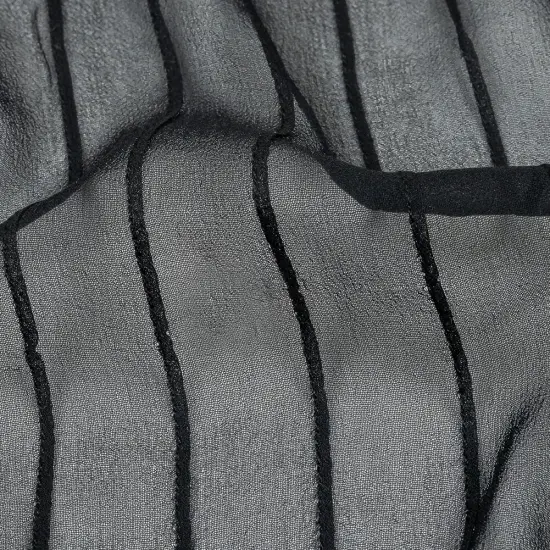 1 Yard Black Beauty Pintucked Silk Chiffon Fabric Sheer Striped Lightweight 44 inch Width {3}