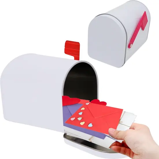 4E's Novelty Mini Valentine Mailbox &ndash; 5x3" Tin Mailbox for Kids, Cards, Candy & Classroom Favors &ndash; Cute DIY Craft Mailbox with Swinging Flag for Pretend Play, Notes, Gifts & Valentine&rsquo;s Day Exchange {2}