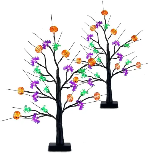 2Pack 1.97FT Lighted Halloween Trees Halloween Indoor Decorations Black Halloween Tree Lights with Timer Adjustable Twigs for Tabletop Party {1}