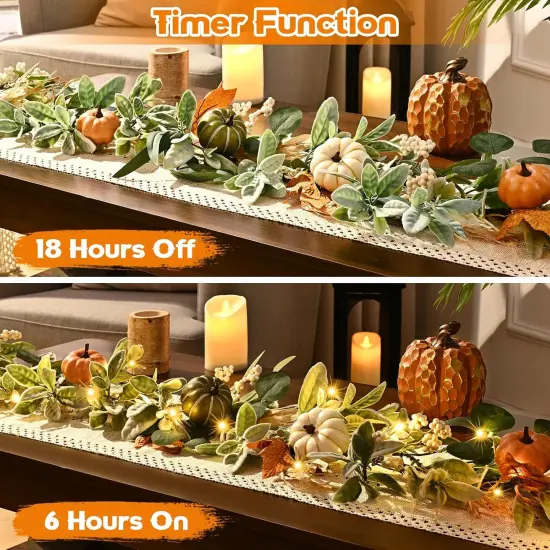 6 FT Fall Garland with Light - Green {3}