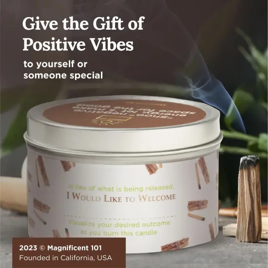 Magnificent 101 Long Lasting Palo Santo Smudge Candle | 6 Oz - 35-Hour Burn | Essential Oils, 100% Natural Ingredients | Smoke Free, Petroleum Free Candle to Cleanse Your Home Brown {6}