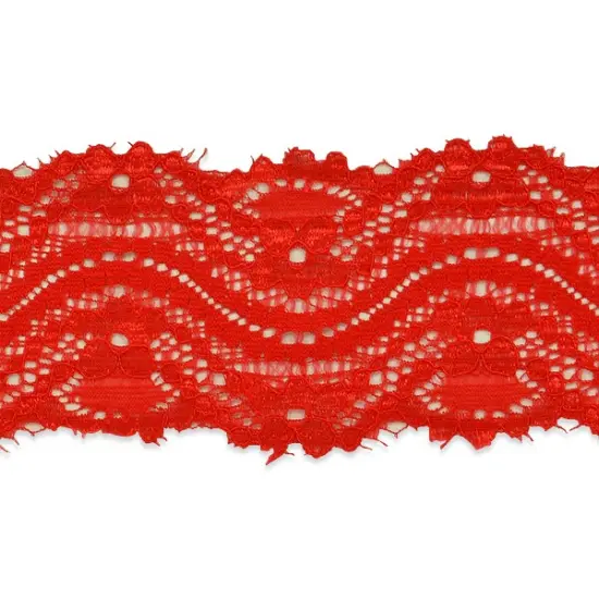 5 Yards of Cora 2 1/4"Stretch Raschel Lace Trim | 5 yard cut Red {1}