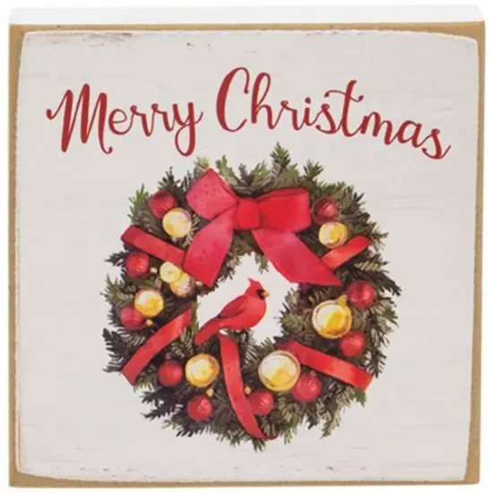 Merry Christmas Wreath Wood Block Sign for Farmhouse Holiday Decor {1}