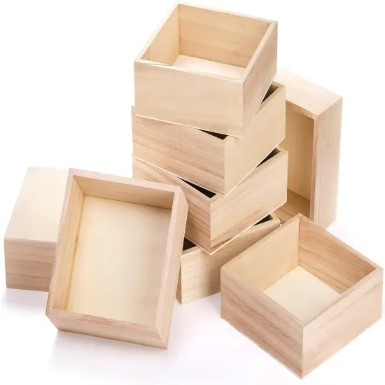 8 Pack Unfinished Wooden Box, 6 x 6 Inch Square Rustic Wooden Box Storage Organizer Boxes Small Wood Boxes for Crafts {3}