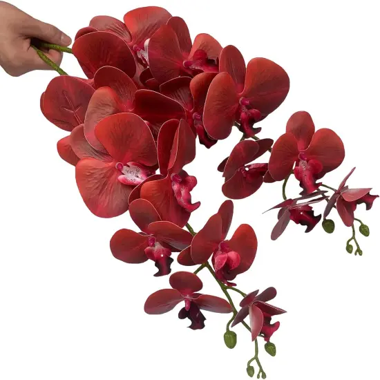 Artificial Phalaenopsis Flowers Branches 9 Large Blooms Artificial Orchid Flowers Stem Plants 42 Inches 2 Pcs for Home Wedding Décor (Red) {3}