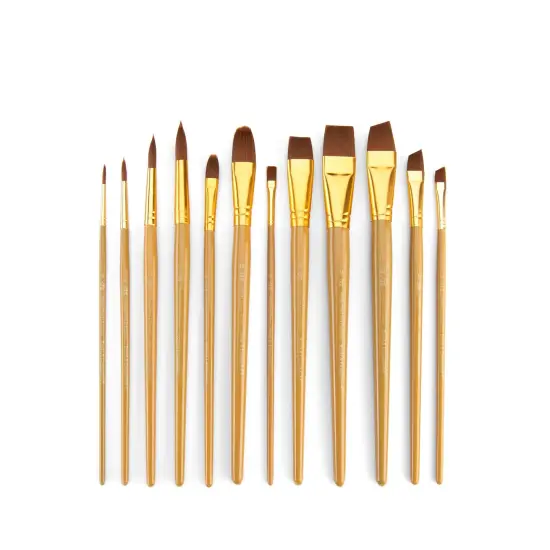 RSET-9303 | 12pc Brown Taklon Long Handle Variety Brush Set {2}