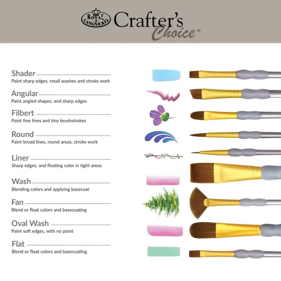 RCC 310 | Crafter's Choice&trade; 9pc Brown Taklon Variety Brush Set {6}