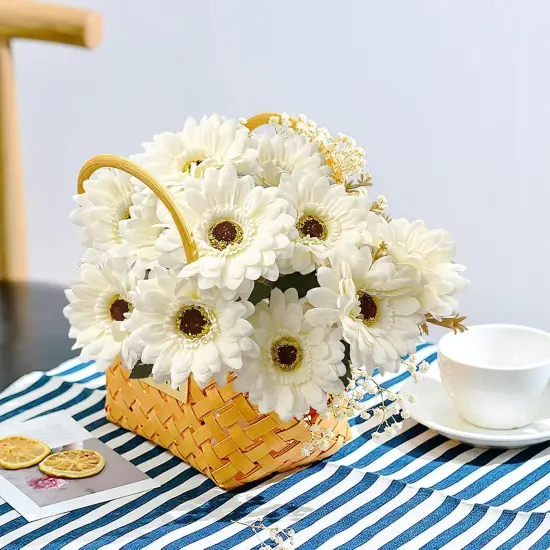 14 Summer Heads Artificial Gerbera Daisies For Tabletop Decor, 2 Bouquets Silk Daisy Flowers Artificial with Leaves & Seedling Shoots, Artificial Wild Flowers for Wedding, Party, Home Indoor Outdoor Decor {5}