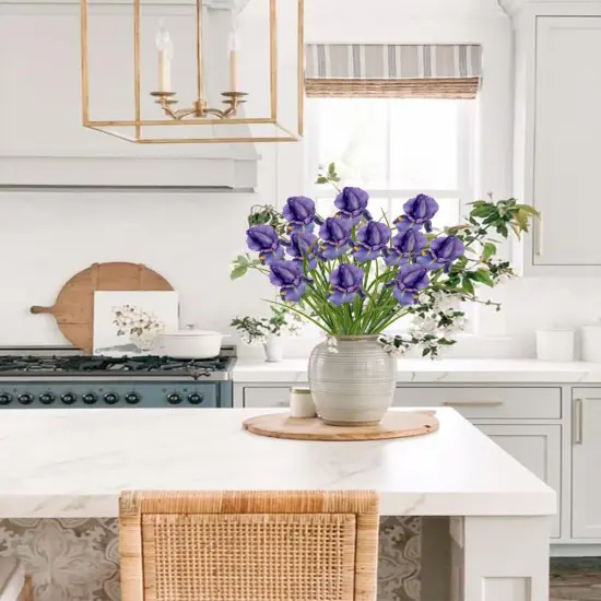 Iris Flowers Artificial 5 Pcs Real Touch Long Stems Iris Flowers 23.6" Silk Iris Fake Flowers for Wedding Bridal Home Decor - Purple {2}