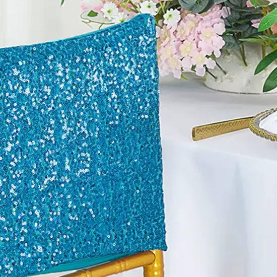1 Piece Turquoise Sequin Spandex Chair Cap 13.5 inch by 10 inch Event Decoration {3}