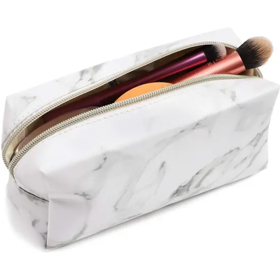 Set of 2 White Marble Makeup Organizer Bag, Cosmetic Storage Pouch, Travel Toiletry Case {4}