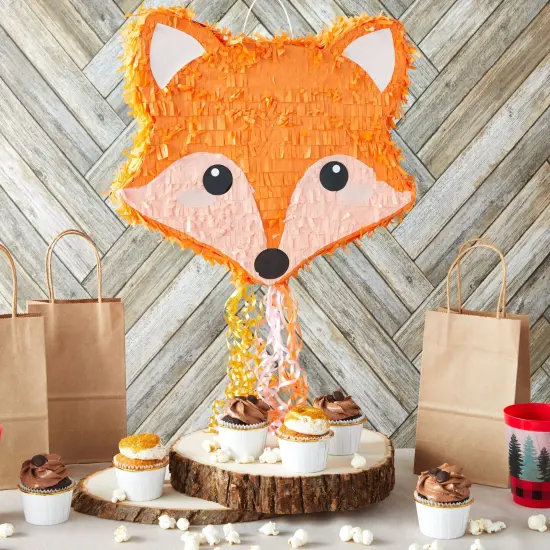 Pull String Fox Pinata for Woodland Baby Shower Decorations, Birthday Party (Small, 16 x 13 x 3 In) Orange {2}