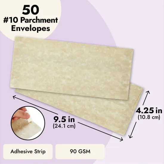 50 Pack #10 Parchment Business Envelopes with Self-Adhesive Strip for Mailing Letters, Invitations (4 1/8 x 9 1/2 In) White {4}