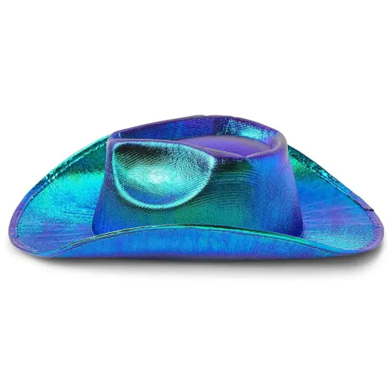Holographic Western Cowboy Hat with Feathers, Cowgirl Costume Accessories (Blue and Green, Youth Size Small) {5}