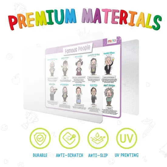 merka Placemats for Kids, 4 Pack Educational Placemat Mat for Dining Table, Non Slip, Washable Reusable, Learning US Presidents, Famous People, Periodic Table of Elements & USA Map v2 Multicolor {2}