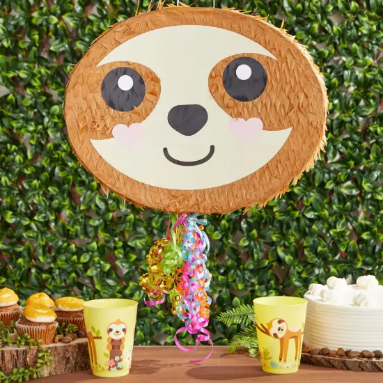 Sloth Pull String Pinata for Kids Birthday Party Supplies (16.5 x 13 x 3 In) Brown {2}