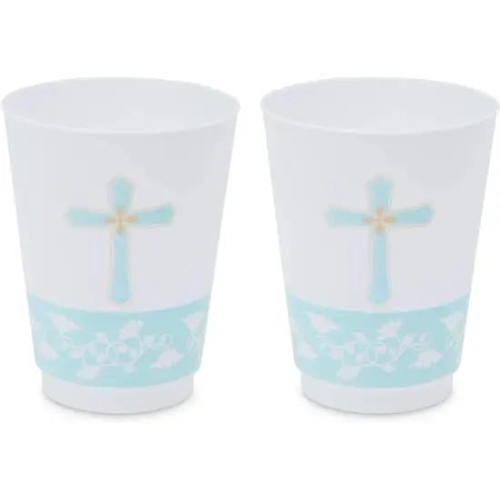 16 oz Baptism Tumbler Cups, First Communion Decorations, Party Supplies (16 Pack) White {7}