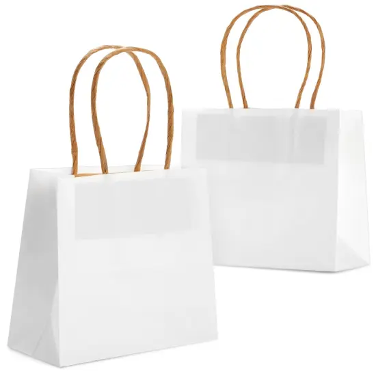 50 Pack Small Gift Bags With Handles, 6 x 5 x 2.5 Inch Thank You Bags for Baby Shower, Birthday Party White {7}