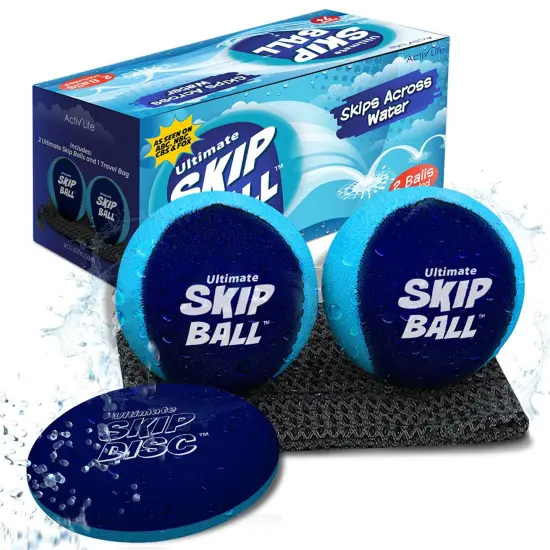 Ultimate Skip Ball (Navy/Teal) Fun Lake Toys & Beach Gear Stuff - Cool Swimming Pool Accessories for Outside Games - Best for Kids Ages 7-14 to Toss, Catch & Skipping - Gifts for Tweens & Teens {1}