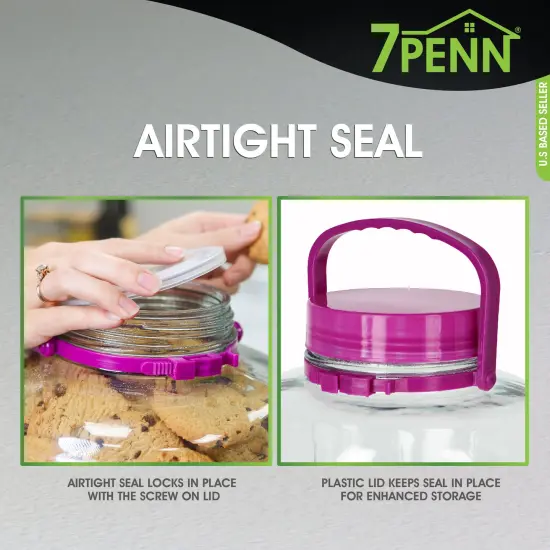 7Penn Large Glass Jars with Lids Wide Mouth - Plastic Airtight Lid with Handle {5}