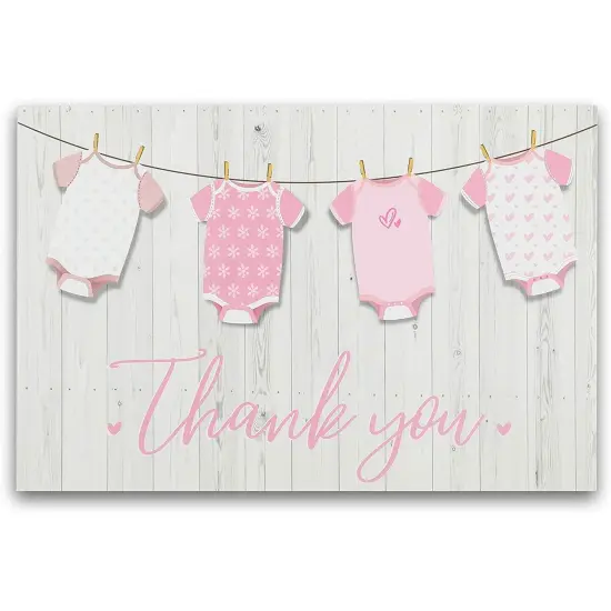 60 Pack Baby Shower Thank You Cards with Pink Envelopes for Girl, 4x6 inch with Clothesline Design and Includes 60 Cute Stickers for Appreciation {4}