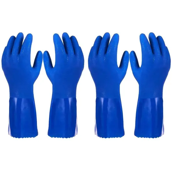 2 Pairs Heavy Duty Rubber Cleaning Gloves for Kitchen, Household, Dishwashing, Reusable and Cotton Lined (Medium Size, Blue) {1}