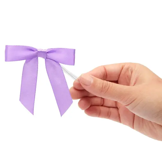 100 Pack Purple Twist Tie Bows for Treat Bags, 3" Small Satin Ribbons for Craft Decoration, Gift Wrap, Themed Party Favors, Baked Goods {5}