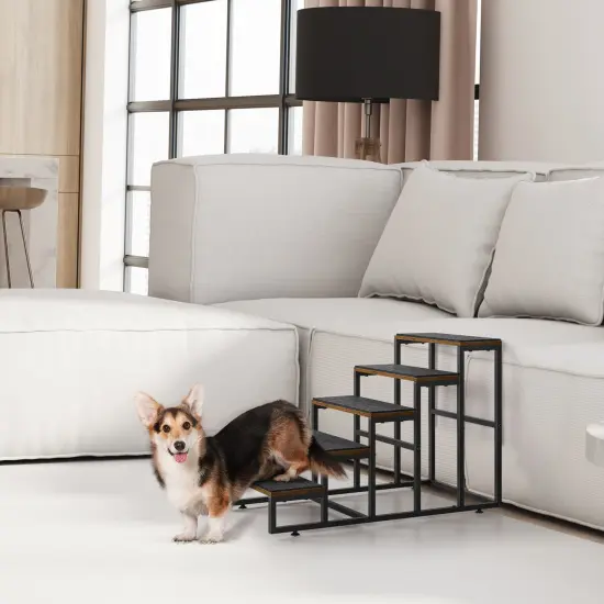 4-Step Dog & Cat Stairs with Non-Slip Base &ndash; Sturdy Wood/Metal Pet Ladder for Sofa, Bed & Balcony, Joint-Friendly Design (Brown) {5}