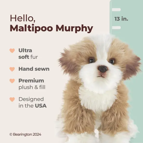 Bearington Murphy The Maltipoo Stuffed Animal, 13 Inch Stuffed Dog Plush, For Ages 3-14 White {2}