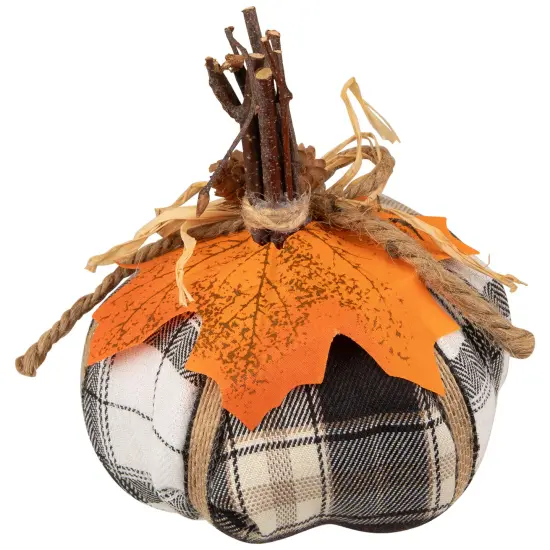 Northlight Plaid Pumpkin with Leaf Fall Harvest Pumpkin Decoration - 5" - White and Black {3}