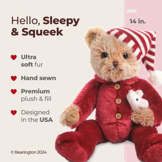 Bearington Sleepy and Squeek Christmas Teddy Bear, Christmas Bear Decor, 14 Inch Holiday Bear, Ideal Christmas Bear Gift for Toddlers, Kids & Teens, For Ages 3-14 Brown {2}