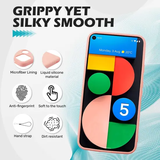 Insten Liquid Silicone Case For Google Pixel 5 (2020) Soft Microfiber Lined Full Body Protective Slim Cover, Pink {2}