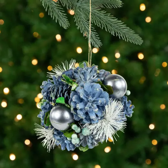 Northlight Frosted Pinecone and Berries Christmas Ball Ornament - 5.5" - Blue {1}