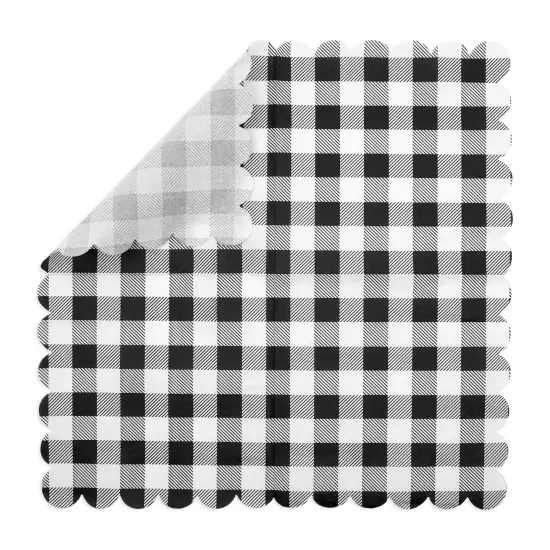 Black Plaid Scalloped Paper Napkins for Party Supplies (6.5 x 6.5 In, 100 Pack) White {7}