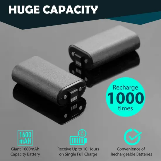 Insten For Xbox One 2-Pack Rechargeable Li-ion Battery 1600mAh Play and Charge Kit [Bettery Status Update on TV Screen] with 9ft USB Cable Compatible with Xbox One / One S / One X / Elite Controller Black {4}