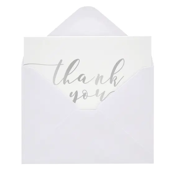120 Pack Thank You Cards with Envelopes Bulk for Weddings, Bridal Showers, Graduations, Bridal, Baby Shower - Blank Inside - Silver Gradient Handwritten White {6}