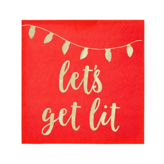 Juvale 50 Pack Christmas Cocktail Napkins, Red Let's Get Lit Design Holiday Party Supplies, 5 x 5 Inches, Red Napkins for Christmas Party {3}