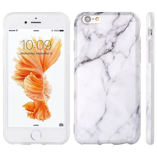 For iPhone 6 / 6s TPU Marble Stone Pattern Texture Visual IMD Shell Case Cover - White by Insten Clear {2}
