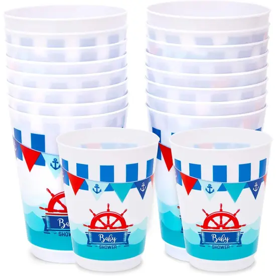 Nautical Plastic Cups for Baby Shower (16 Oz, 16 Pack) Blue {1}