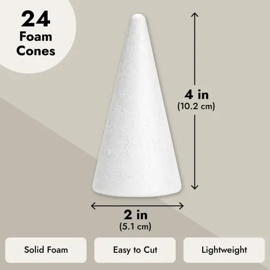 24 Pack Foam Cones for Crafts, DIY Art Projects, Handmade Gnomes, Trees, Holiday Decorations (2 x 4 In, White) {4}