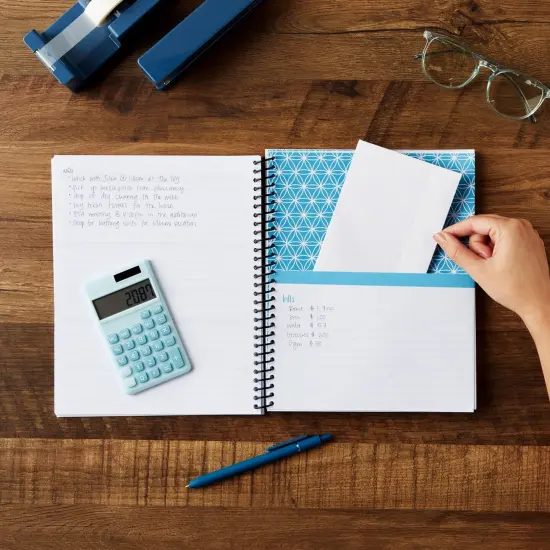 Blue Monthly Budget Planner, Bill Organizer with 24 Pockets for Receipts, Home Expense Tracker (8x10 In) {2}