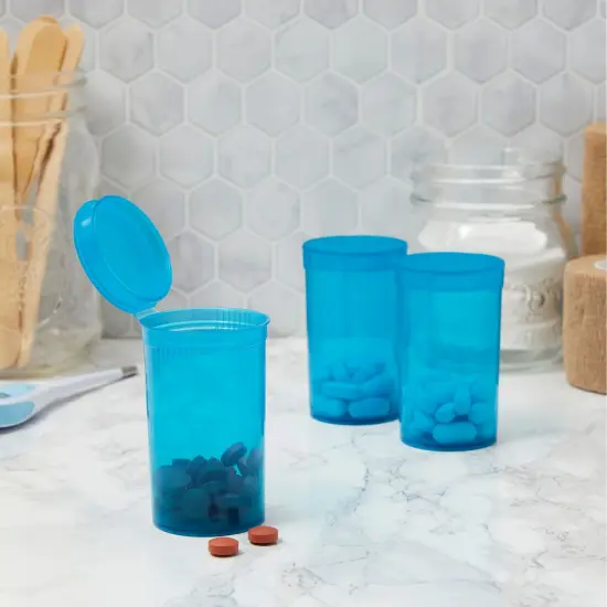 30 Pack Empty Pill Bottles with Pop Top Caps, 19 Dram Prescription Medicine Containers (Blue) {2}