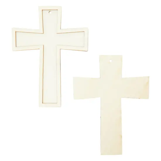 12 Unfinished Small Wooden Crosses with Gold String for DIY Crafts, Wood Cross Ornaments for Easter Tree (3.8 x 5 In) {6}